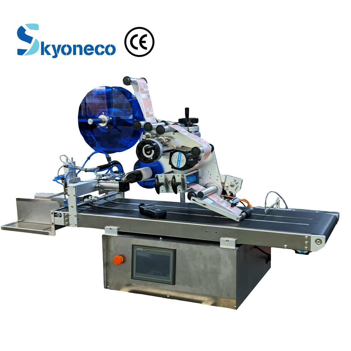 Skyone-900FK High Speed Flat Bag Pouch Labeling Machine Suction Feeder Card Plane Tag Doybag Automatic Labeler Factory Product Box