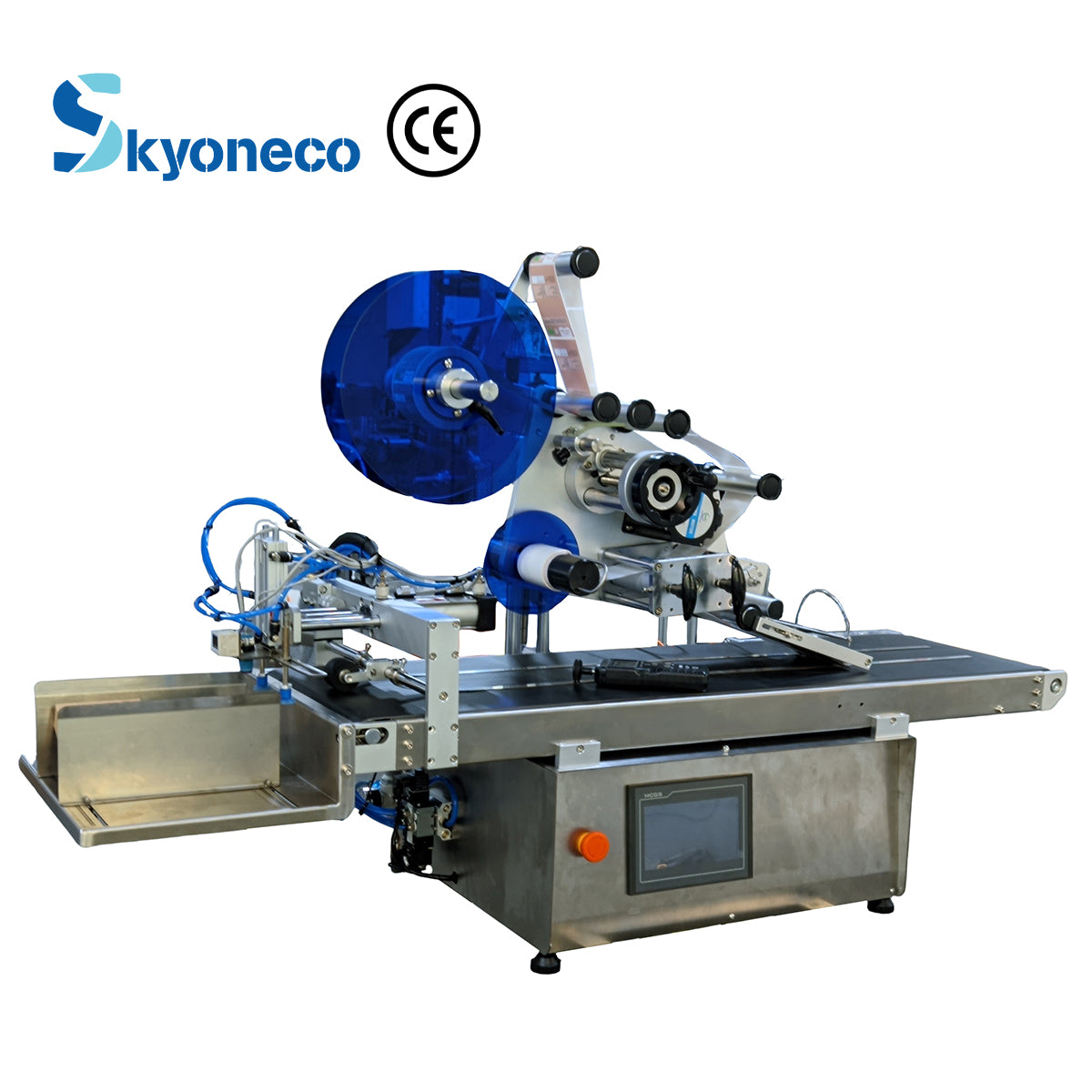 Skyone-900FK High Speed Flat Bag Pouch Labeling Machine Suction Feeder Card Plane Tag Doybag Automatic Labeler Factory Product Box