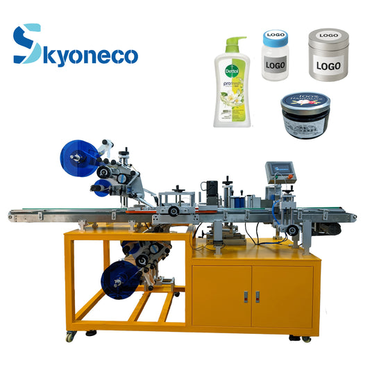 Skyone Automatic Three Sides Top&Bottom Labeling Machine for Round Bottle Can Jar Flat Surface Flat Bottle Square Bottle Box