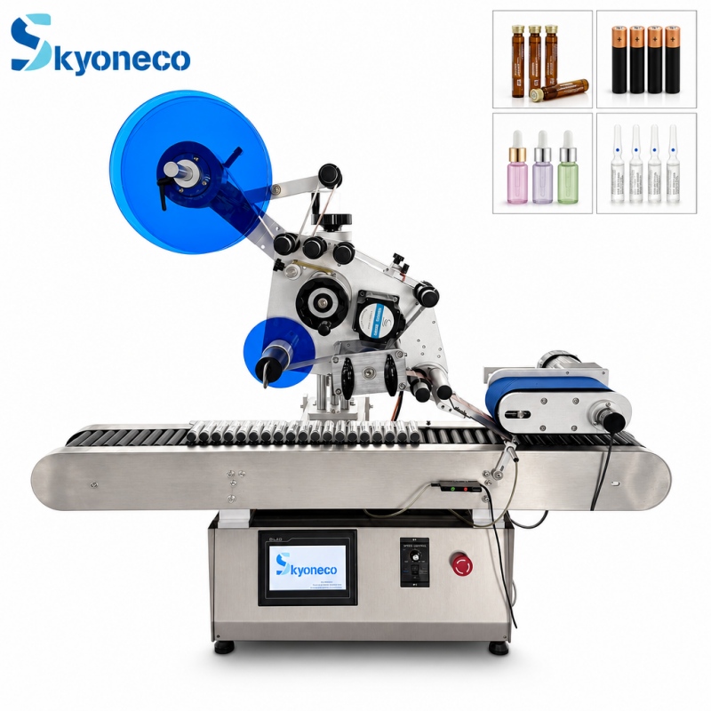 Automatic horizontal labeling machine for cosmetic bottles Automatic horizontal labeling machine for cosmetic bottles